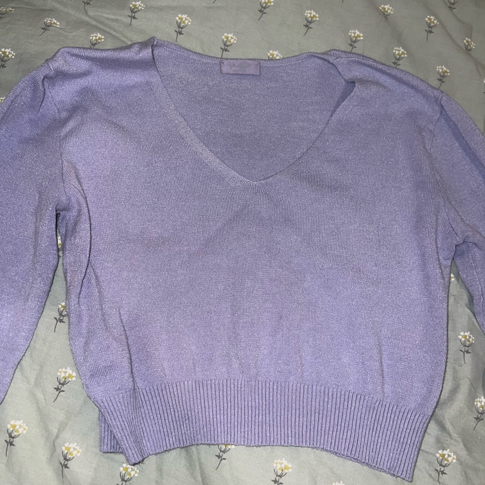 Brandy Melville Lavender V-Neck Cropped Sweater